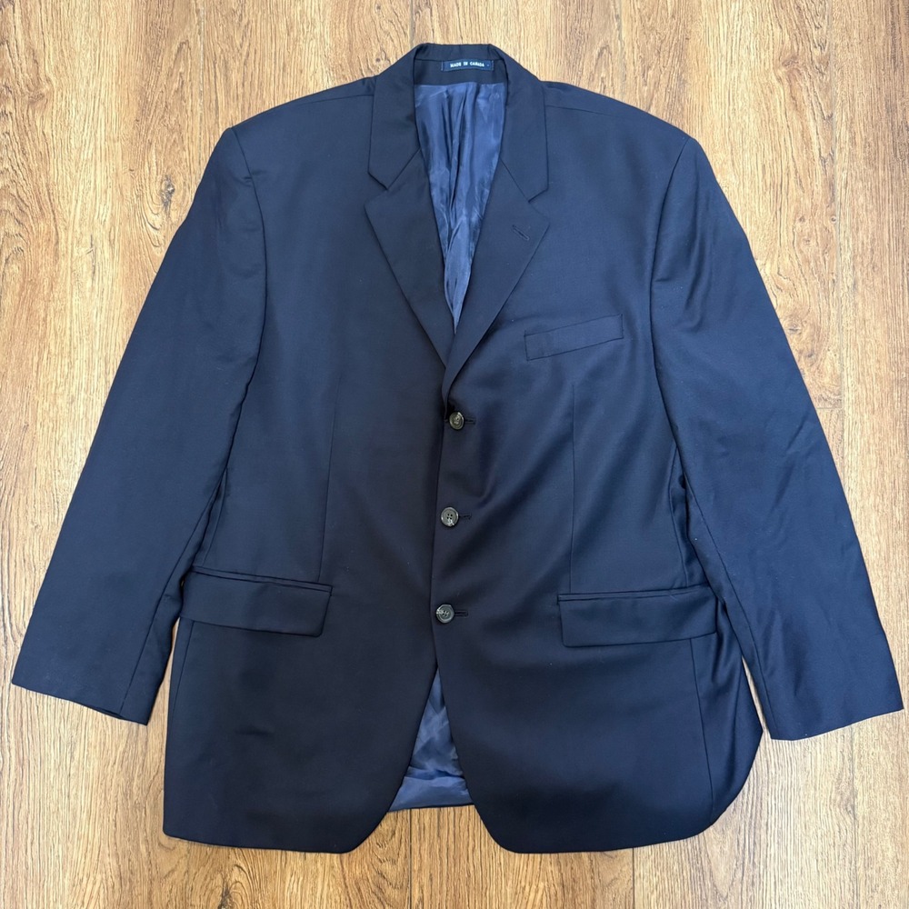 Ralph Lauren Navy Blue Blazer 100% Wool Mens 44R Luxury Business 3 Button Close